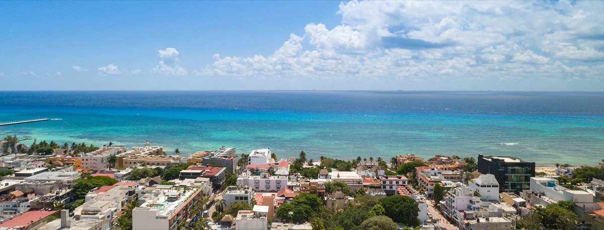 Playa del Carmen and the Caribbean reef seen from the air