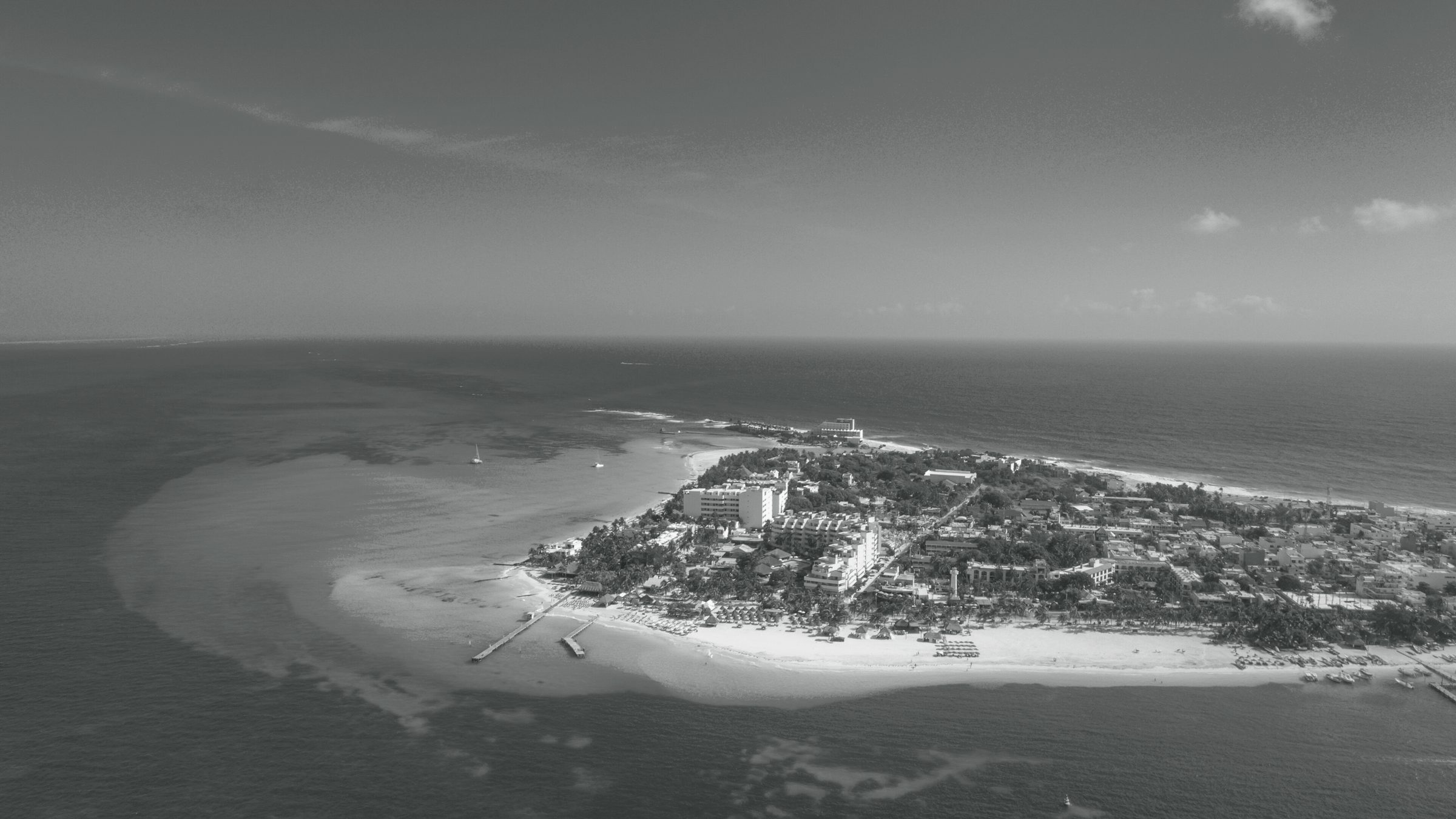 Aerial view of the Caribbean coast near Cancún