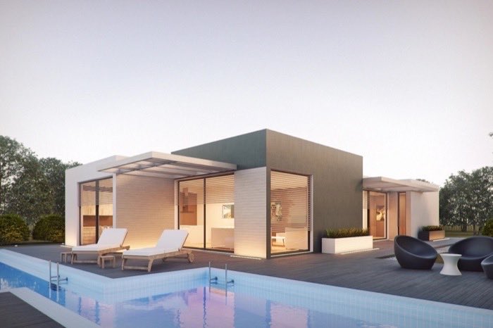 A modern house with a swimming pool